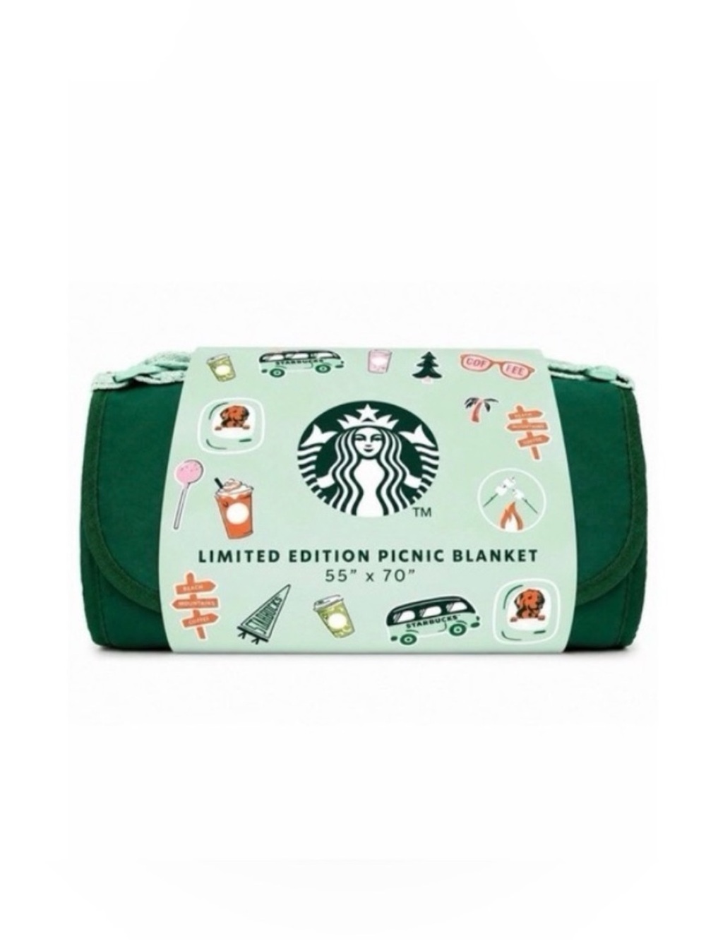 Starbucks Limited Edition Picnic Blanket 55x70 Teal Summer Road Trip Print NEW